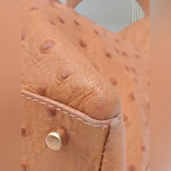 Furla Ostrich Embossed Leather Large Hobo Shoulder Bag Tan Italy - Picture 6 of 9